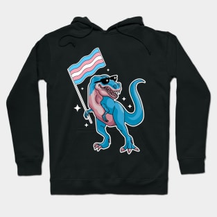 Transgender Dinosaur Trans Pride TRex Waving the Trans Flag Hoodie